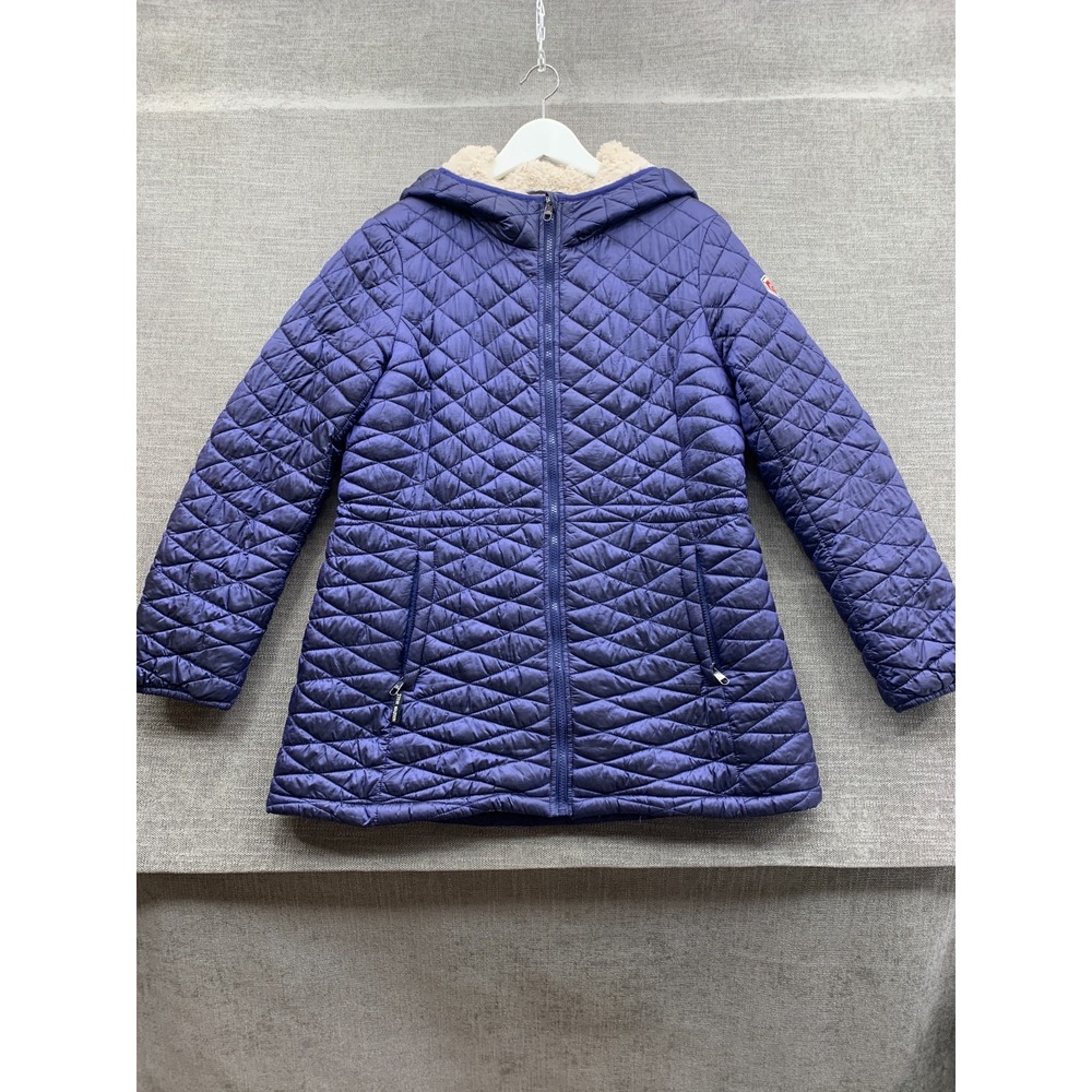 Steve Madden Glacier Shield Parka Jacket Women Large Blue Quilted Faux Fur Lined